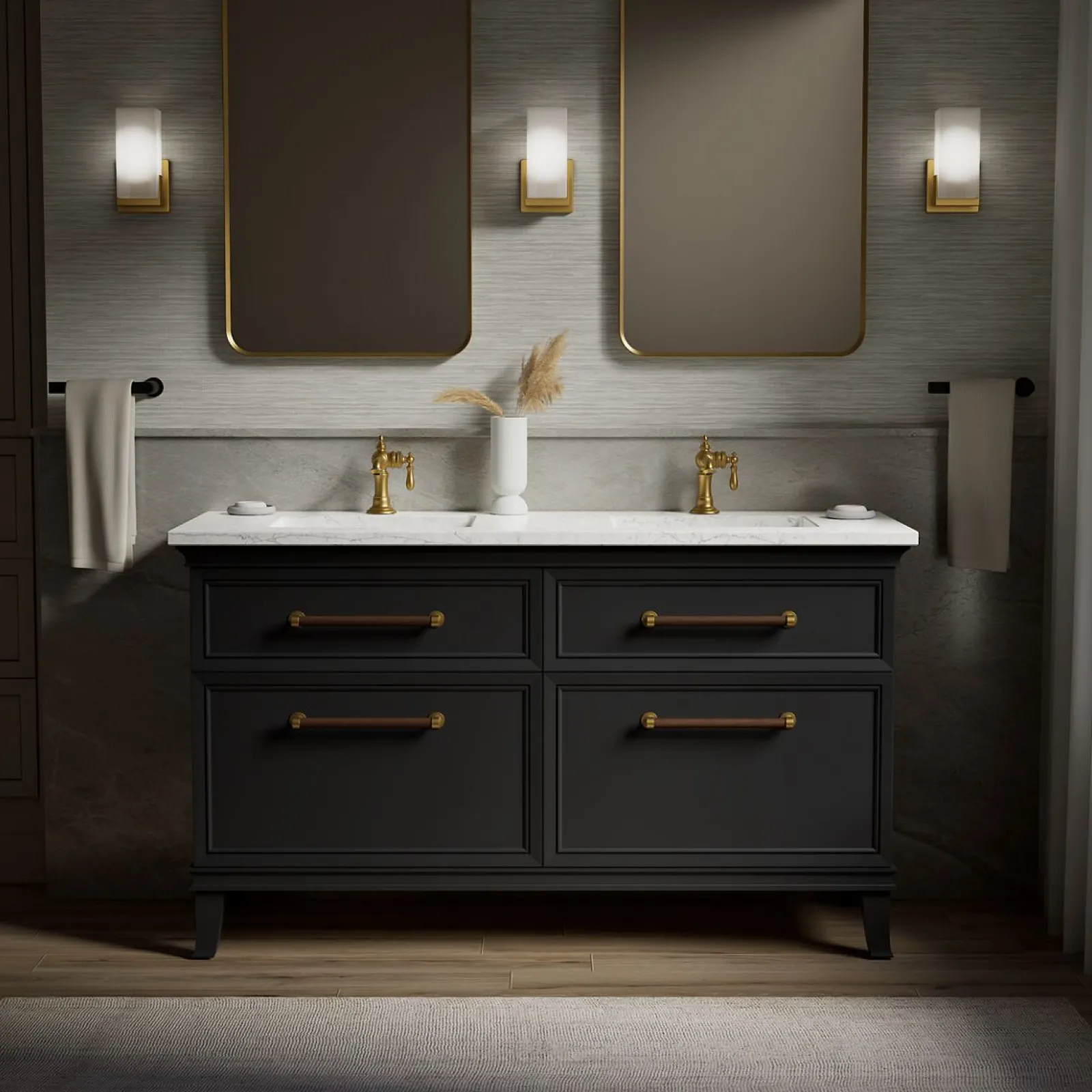 60" bathroom vanity cabinet with sinks and quartz top^Kohler Clearance