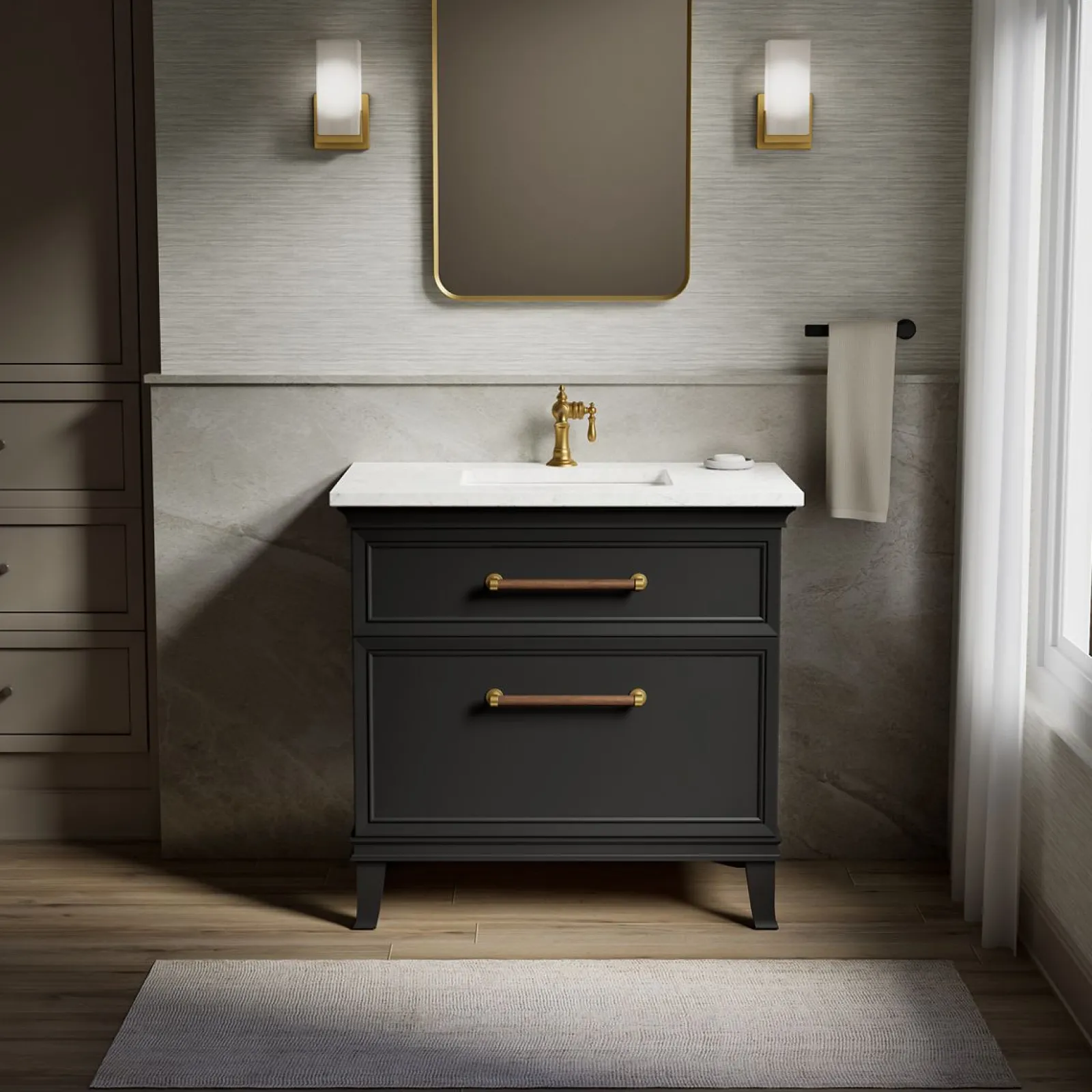 36" bathroom vanity cabinet with sink and quartz top^Kohler Outlet
