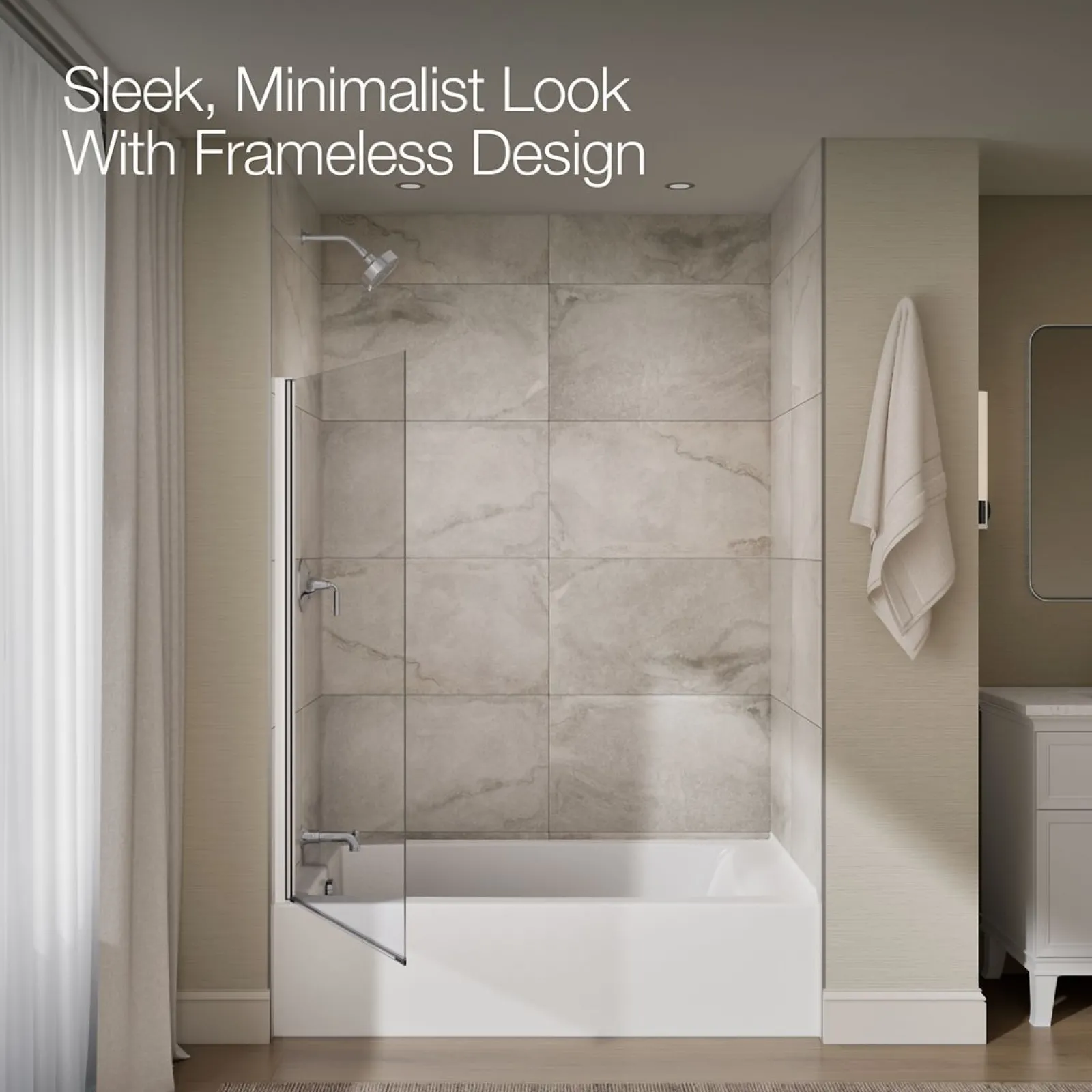 Bath screen, 56-15/16" x 32" W with 1/4" thick Crystal Clear glass and square corner^Kohler Best