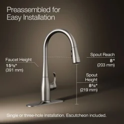 Compact pull-down kitchen sink faucet with three-function sprayhead^Kohler Online