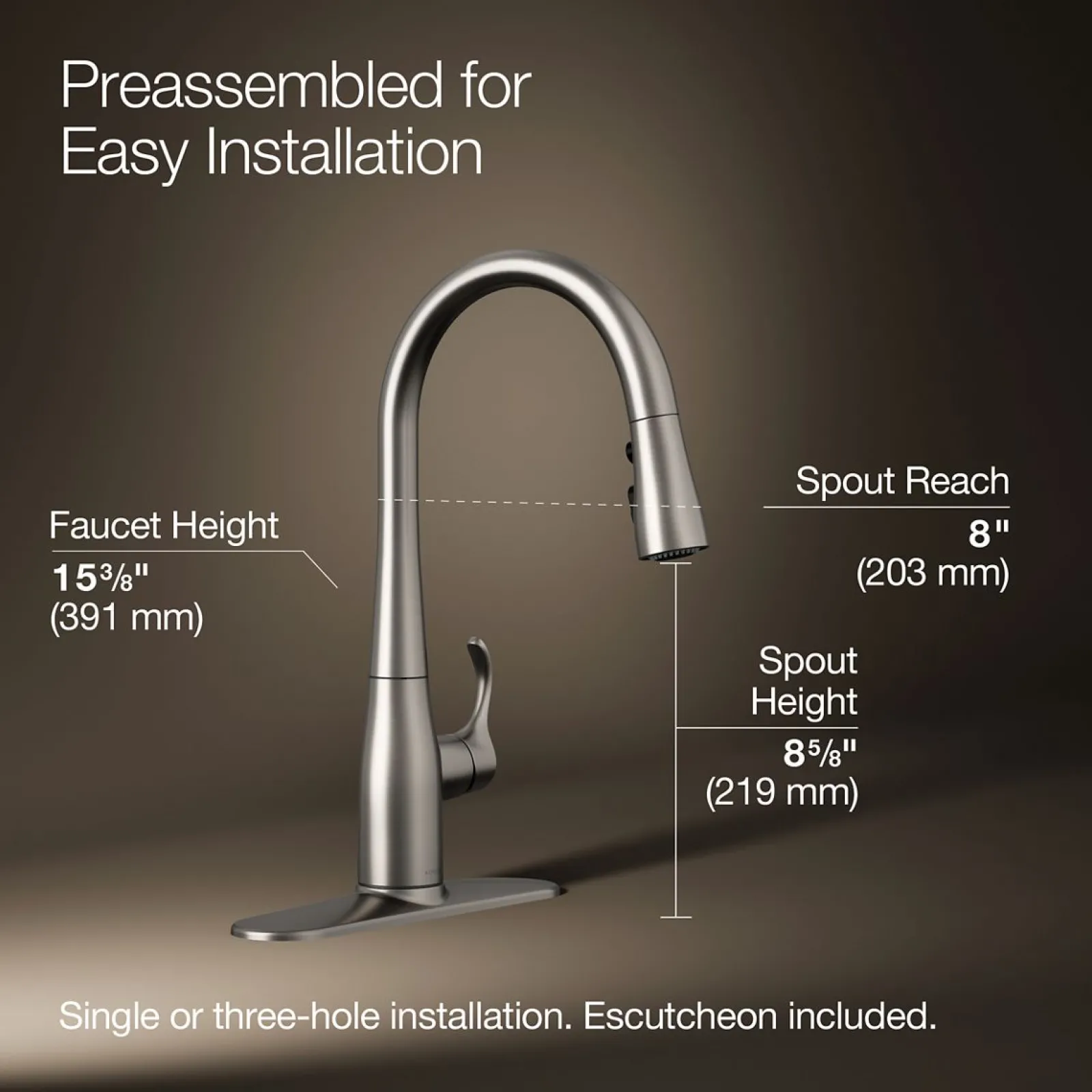 Compact pull-down kitchen sink faucet with three-function sprayhead^Kohler Online