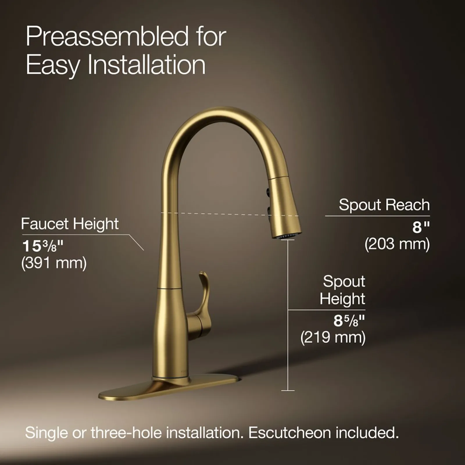 Compact pull-down kitchen sink faucet with three-function sprayhead^Kohler Online