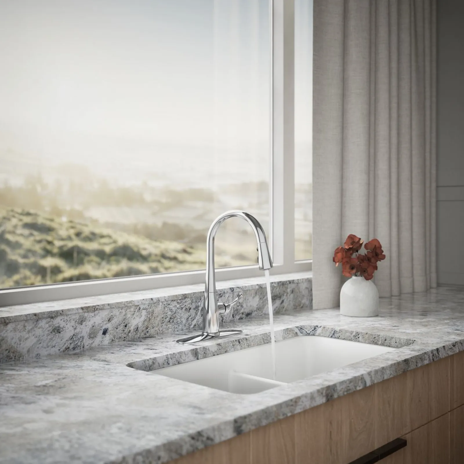 Compact pull-down kitchen sink faucet with three-function sprayhead^Kohler Online