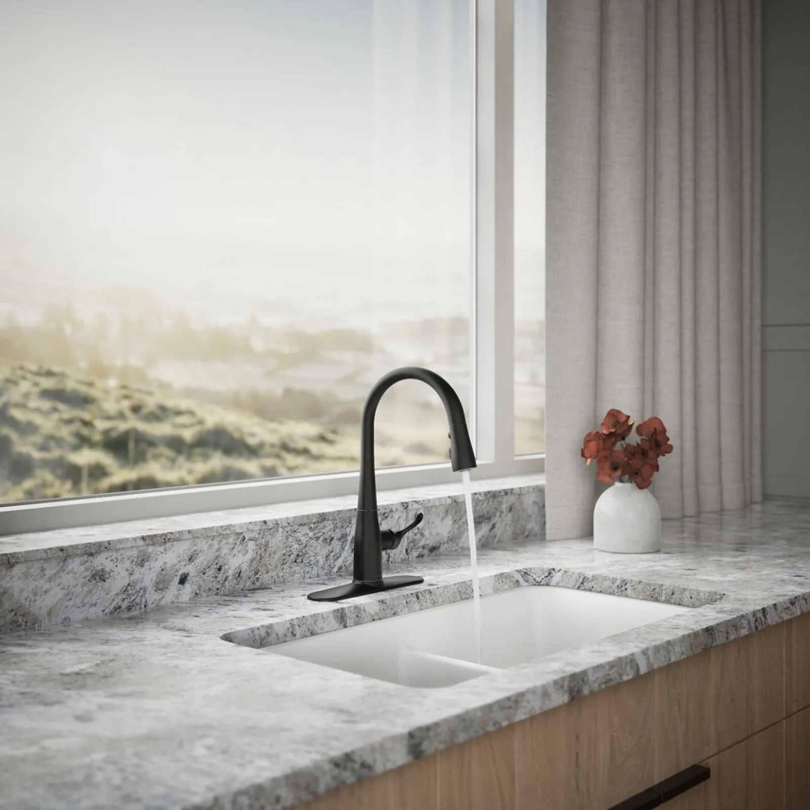 Compact pull-down kitchen sink faucet with three-function sprayhead^Kohler Online