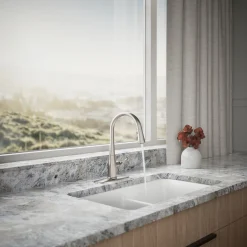 Compact pull-down kitchen sink faucet with three-function sprayhead^Kohler Online