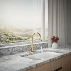 Compact pull-down kitchen sink faucet with three-function sprayhead^Kohler Online