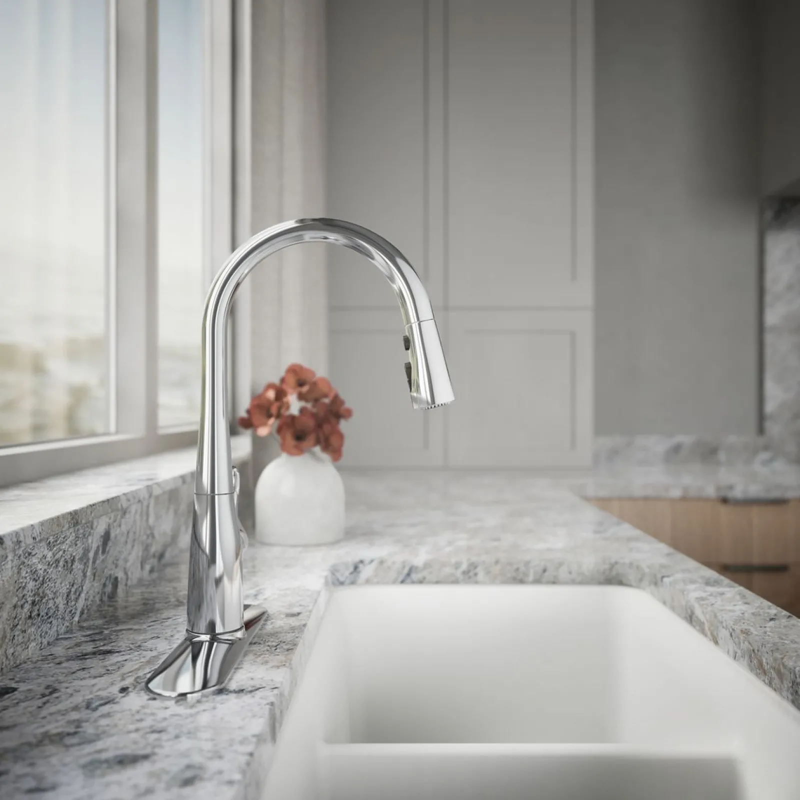 Compact pull-down kitchen sink faucet with three-function sprayhead^Kohler Online