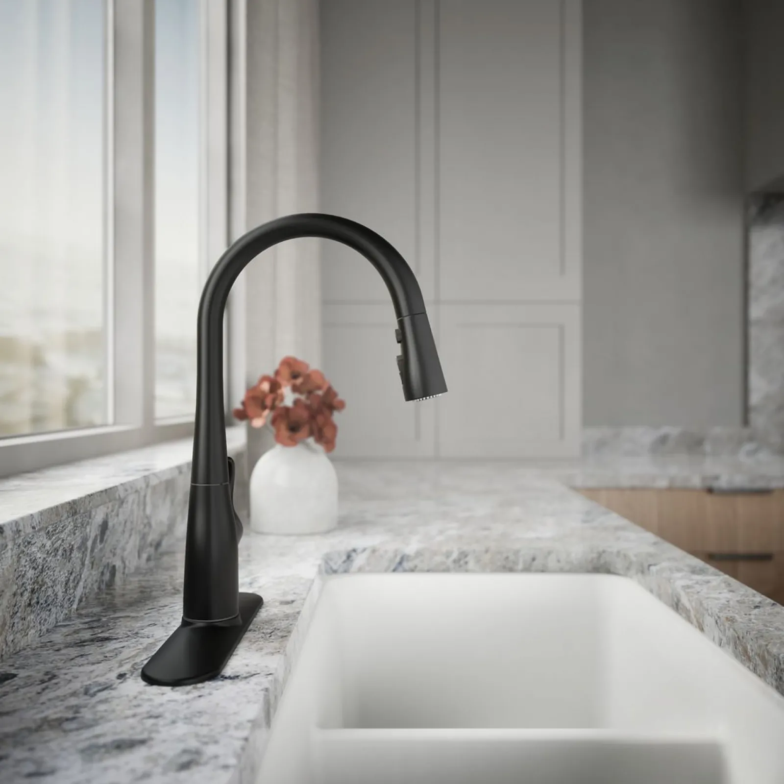 Compact pull-down kitchen sink faucet with three-function sprayhead^Kohler Online