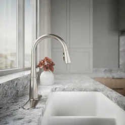 Compact pull-down kitchen sink faucet with three-function sprayhead^Kohler Online