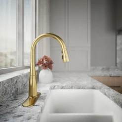 Compact pull-down kitchen sink faucet with three-function sprayhead^Kohler Online