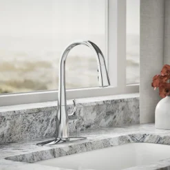 Compact pull-down kitchen sink faucet with three-function sprayhead^Kohler Online