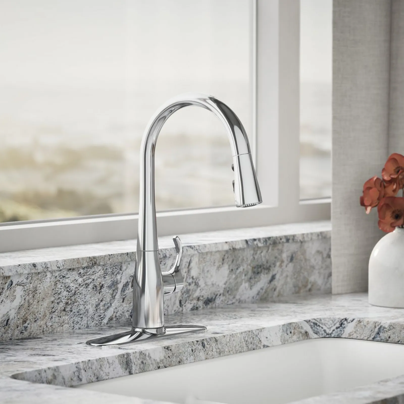 Compact pull-down kitchen sink faucet with three-function sprayhead^Kohler Online