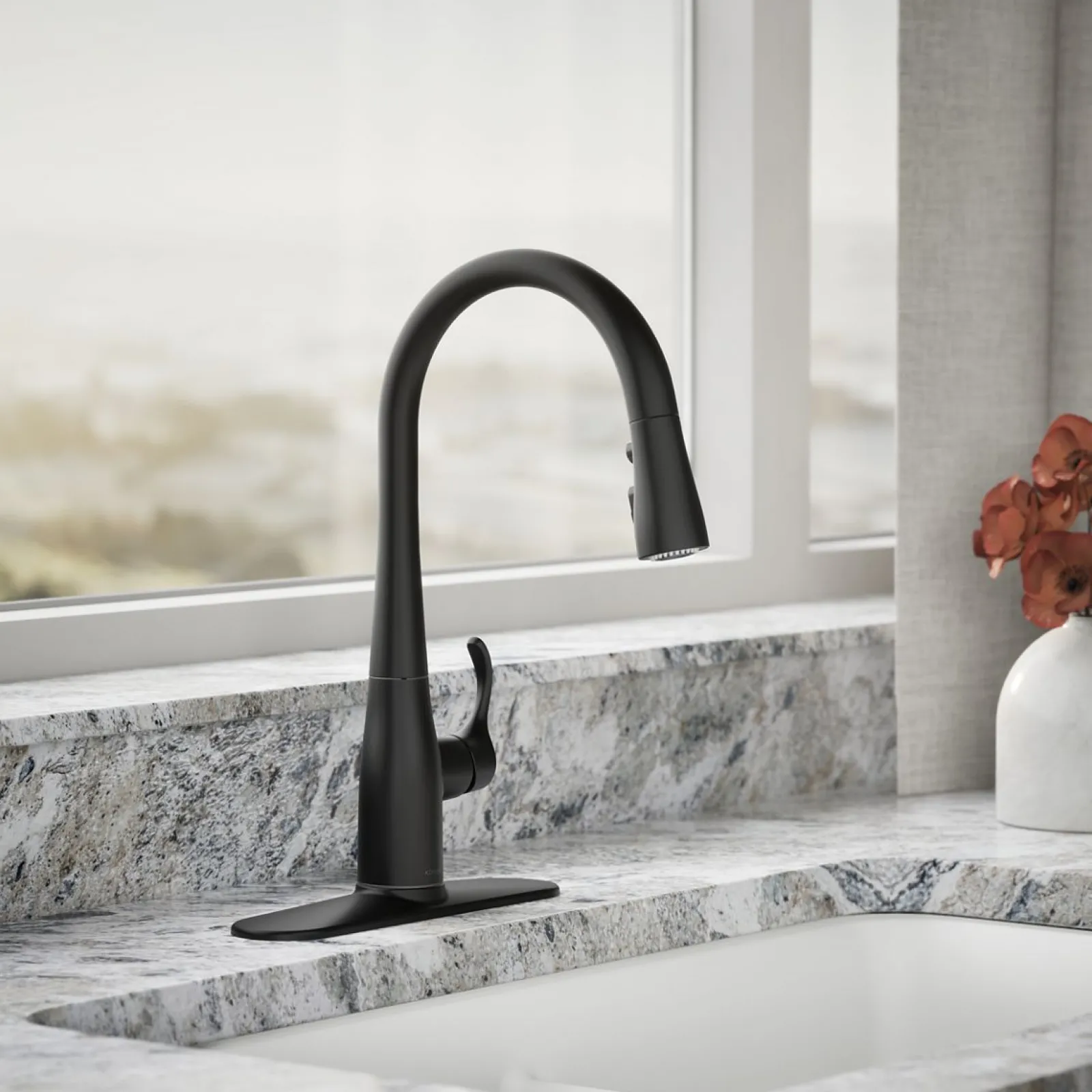 Compact pull-down kitchen sink faucet with three-function sprayhead^Kohler Online