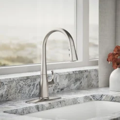 Compact pull-down kitchen sink faucet with three-function sprayhead^Kohler Online