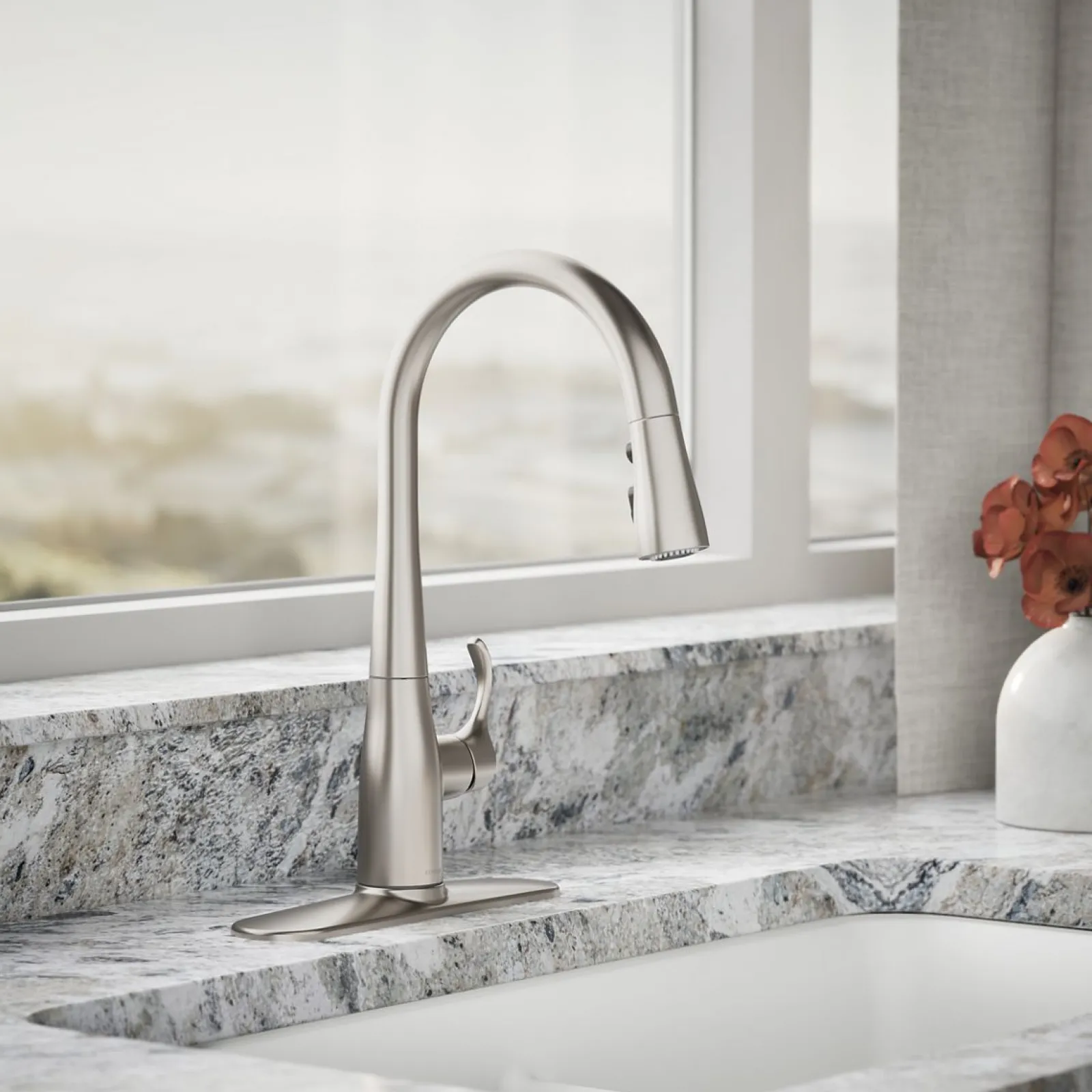 Compact pull-down kitchen sink faucet with three-function sprayhead^Kohler Online
