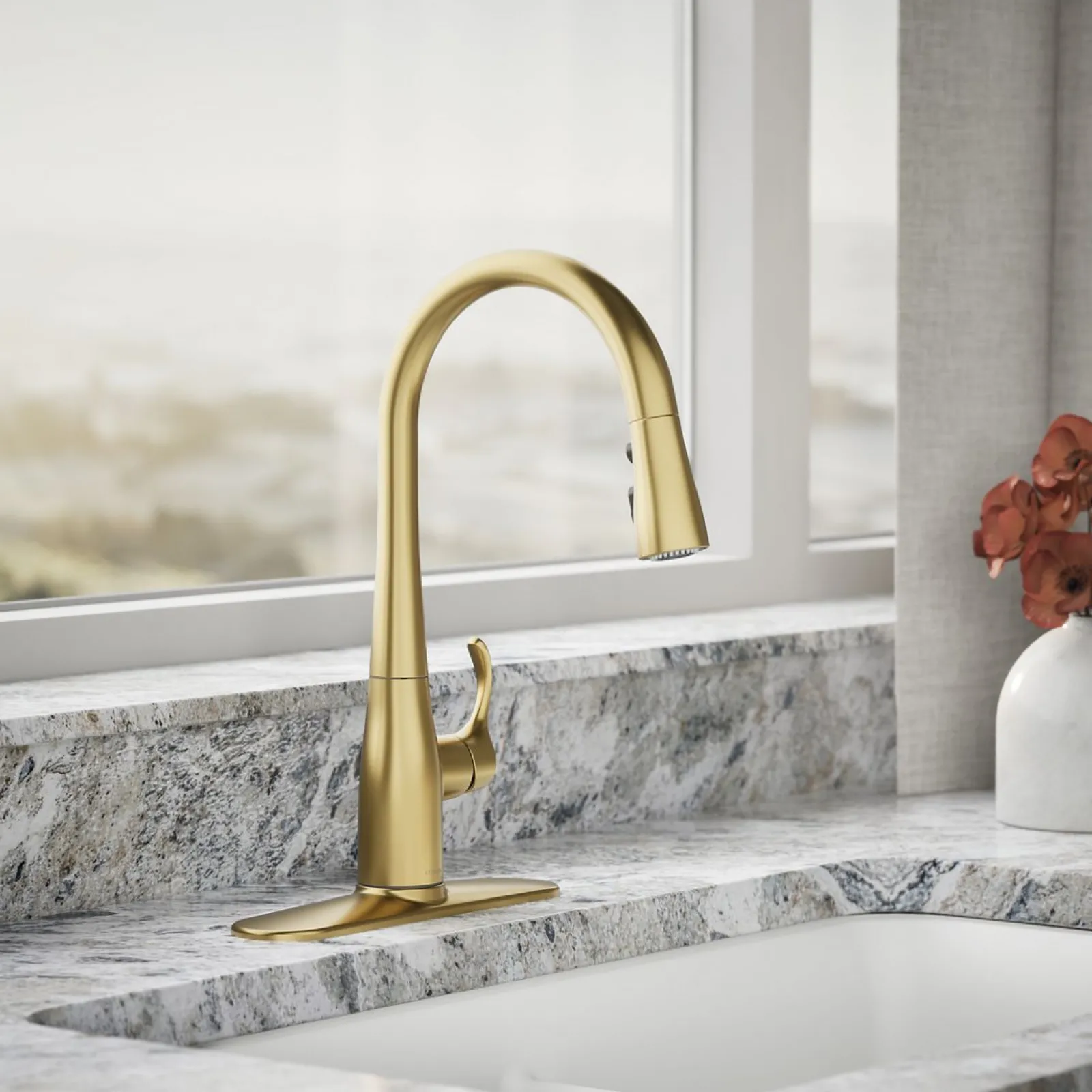 Compact pull-down kitchen sink faucet with three-function sprayhead^Kohler Online