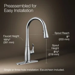 Compact pull-down kitchen sink faucet with three-function sprayhead^Kohler Online