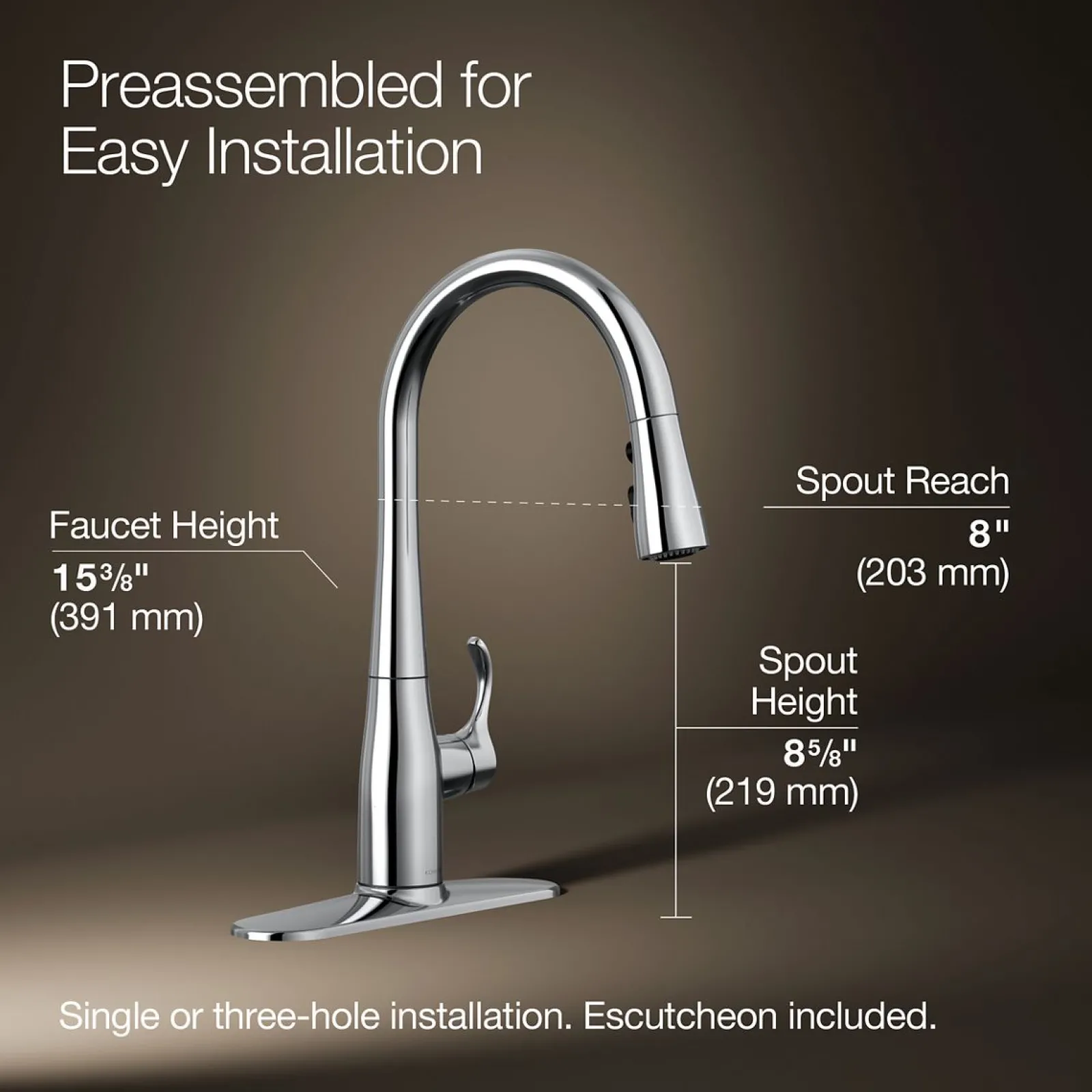 Compact pull-down kitchen sink faucet with three-function sprayhead^Kohler Online