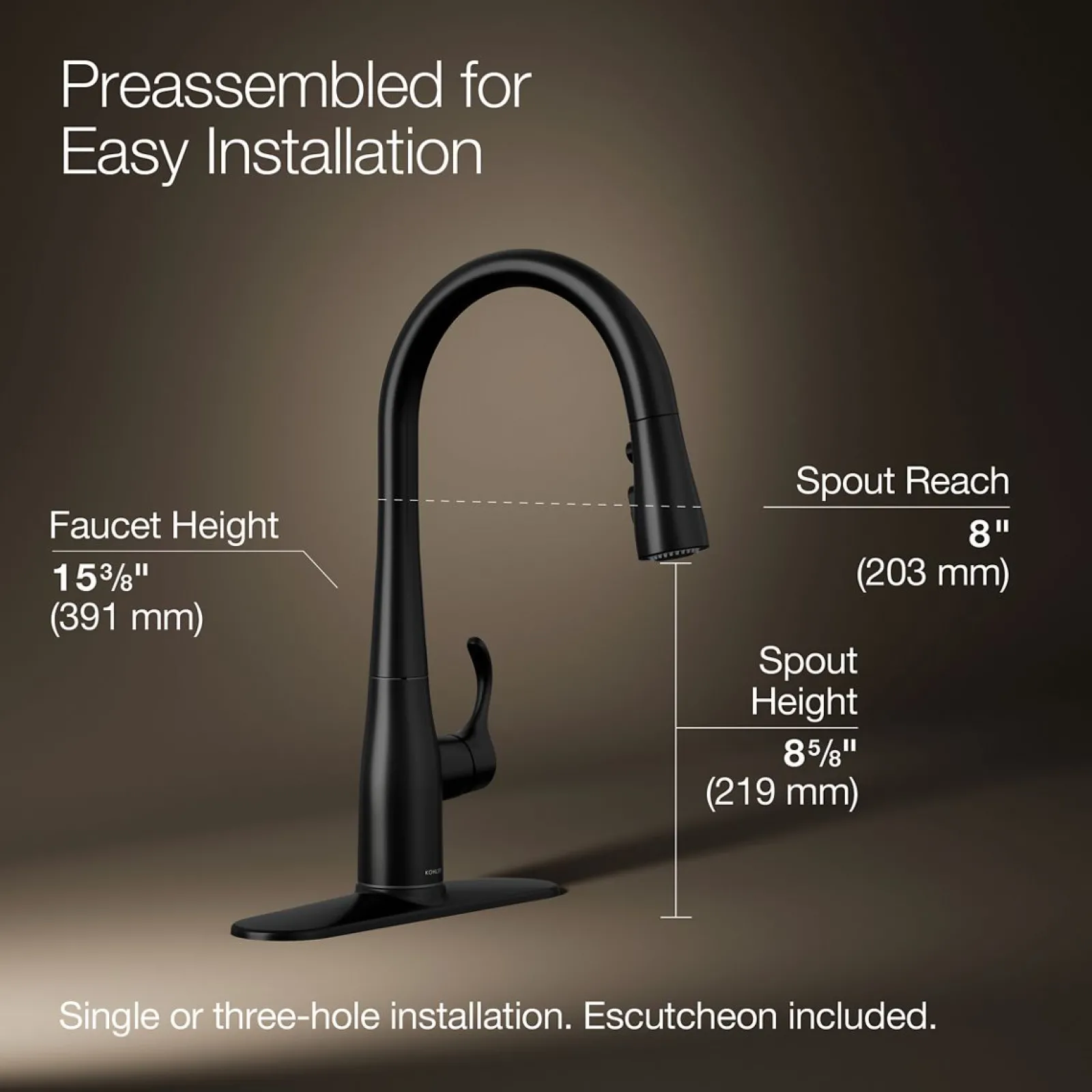 Compact pull-down kitchen sink faucet with three-function sprayhead^Kohler Online