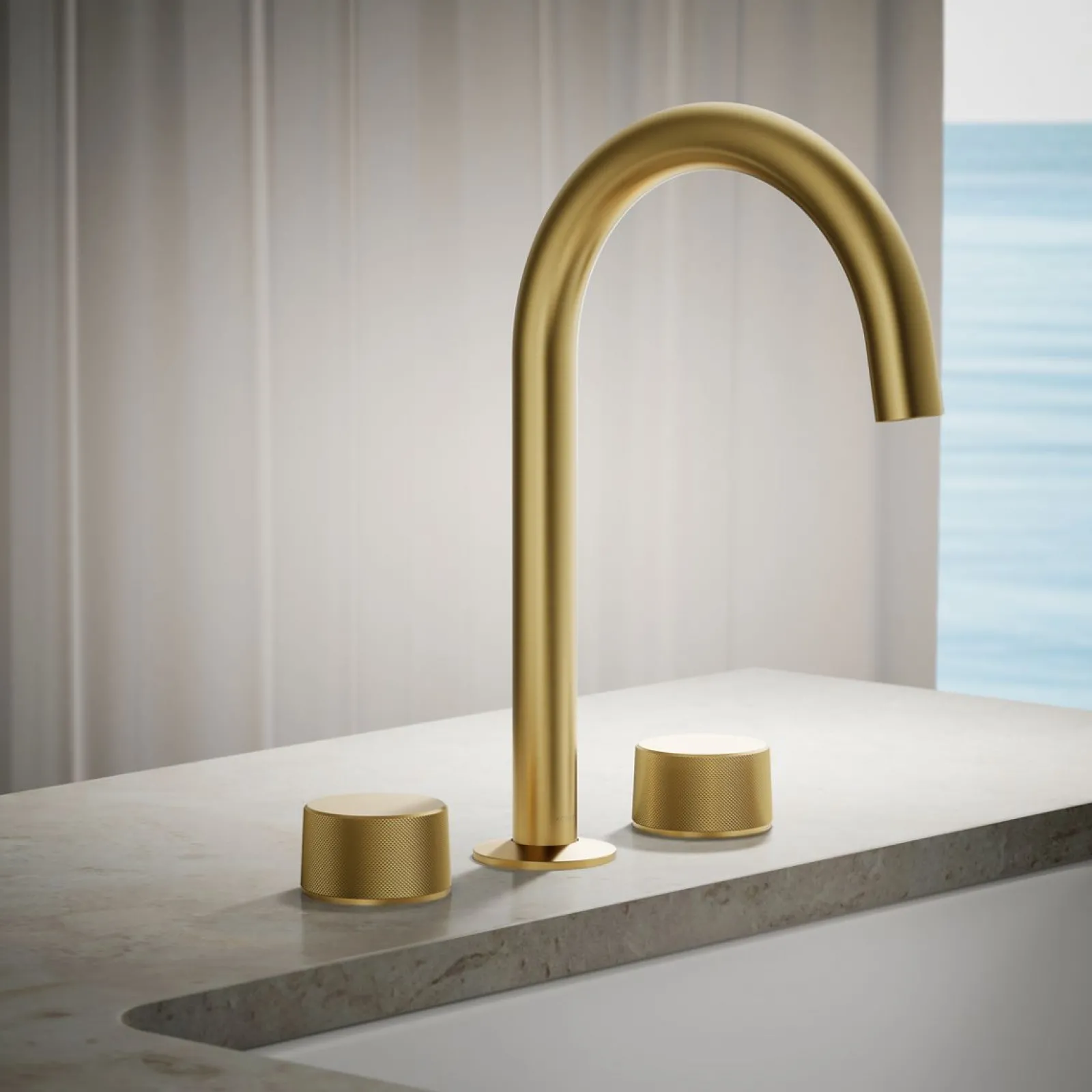 Deck-mount bath faucet handles with Oyl design^Kohler
