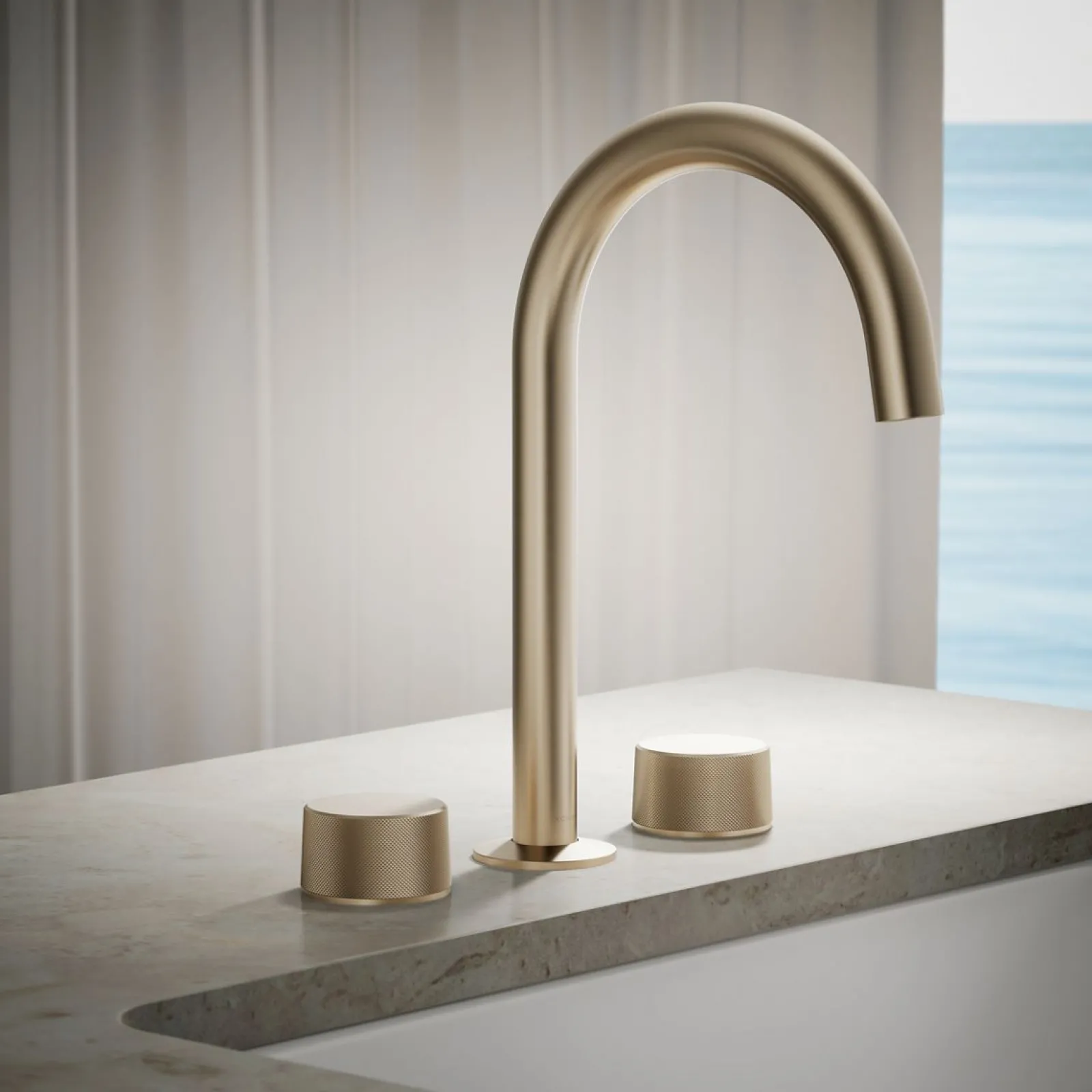 Deck-mount bath faucet handles with Oyl design^Kohler