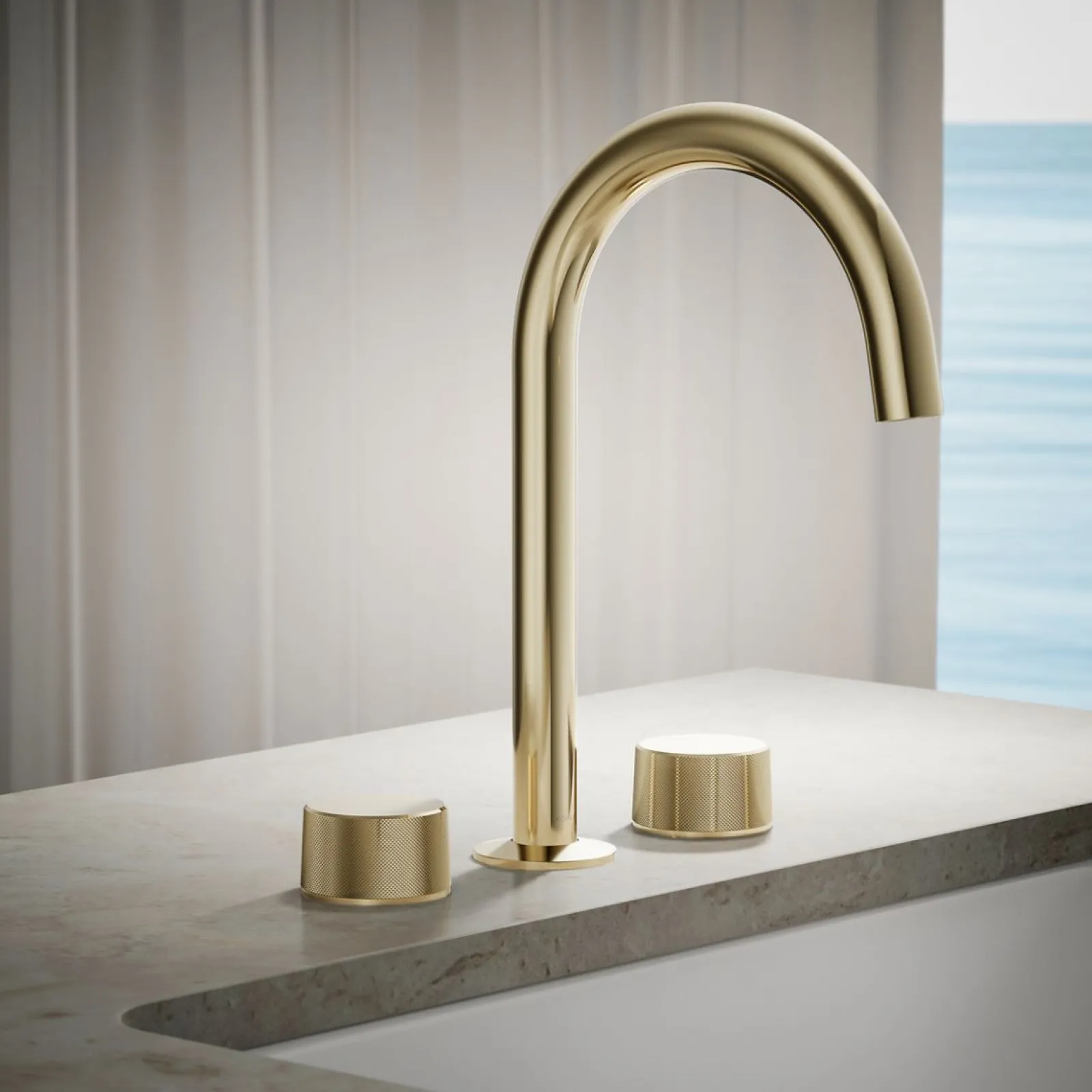 Deck-mount bath faucet handles with Oyl design^Kohler