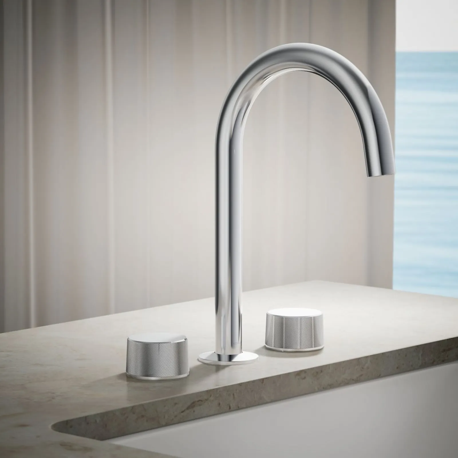Deck-mount bath faucet handles with Oyl design^Kohler