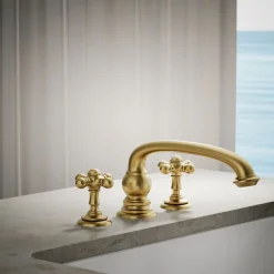 Deck-mount bath faucet handle trim with Cross design^Kohler