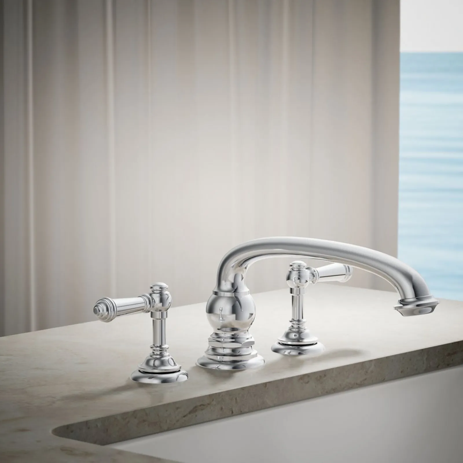 Deck-mount bath faucet handle trim with Lever design^Kohler New