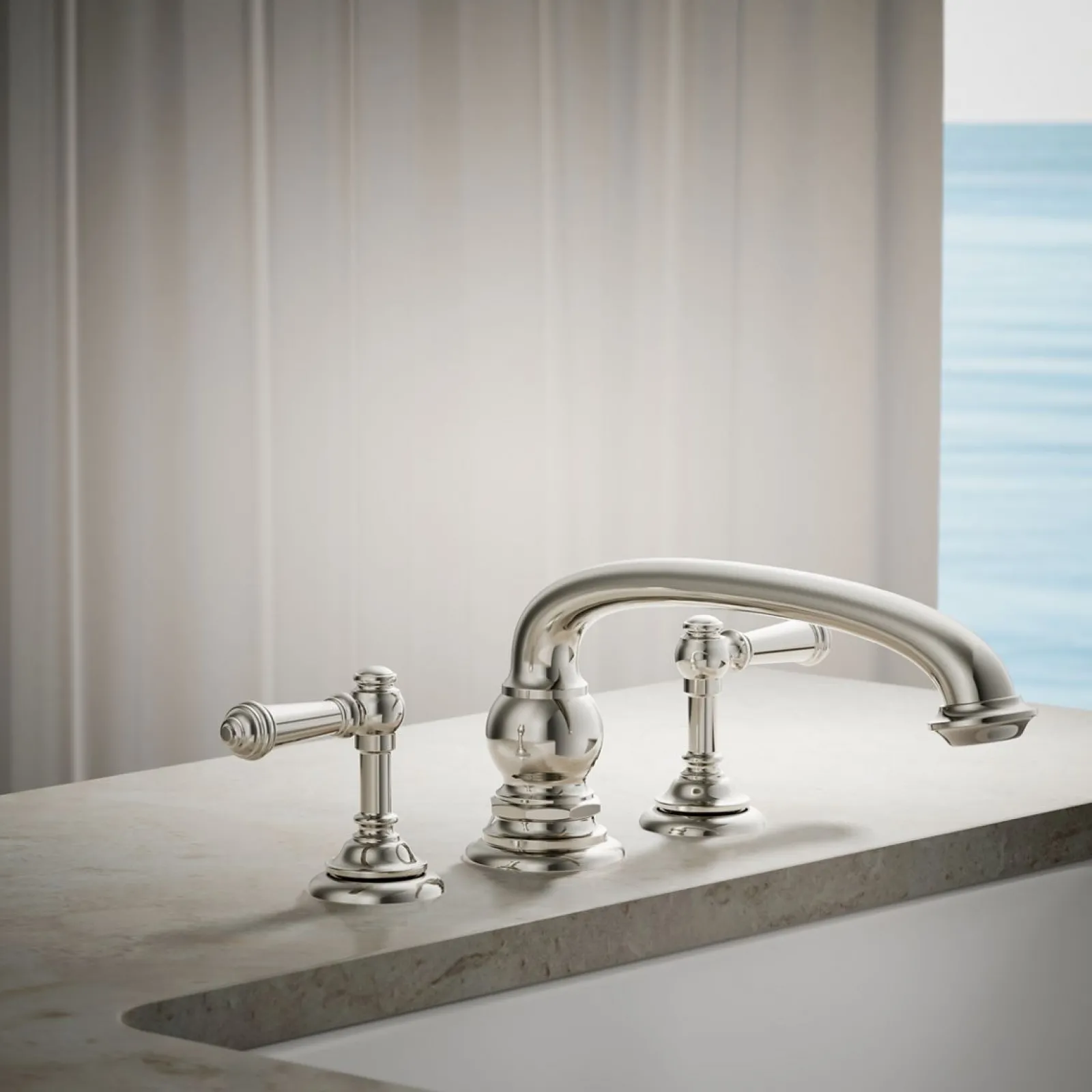 Deck-mount bath faucet handle trim with Lever design^Kohler New
