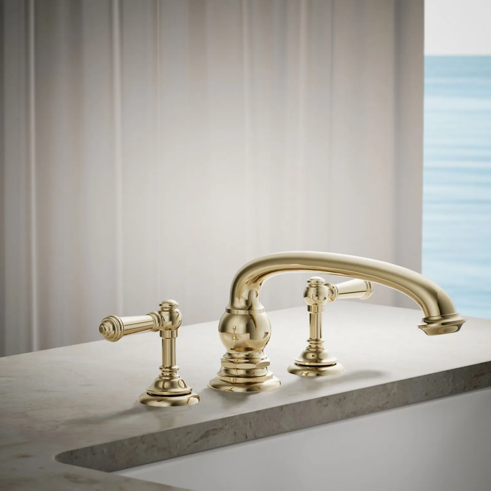 Deck-mount bath faucet handle trim with Lever design^Kohler New