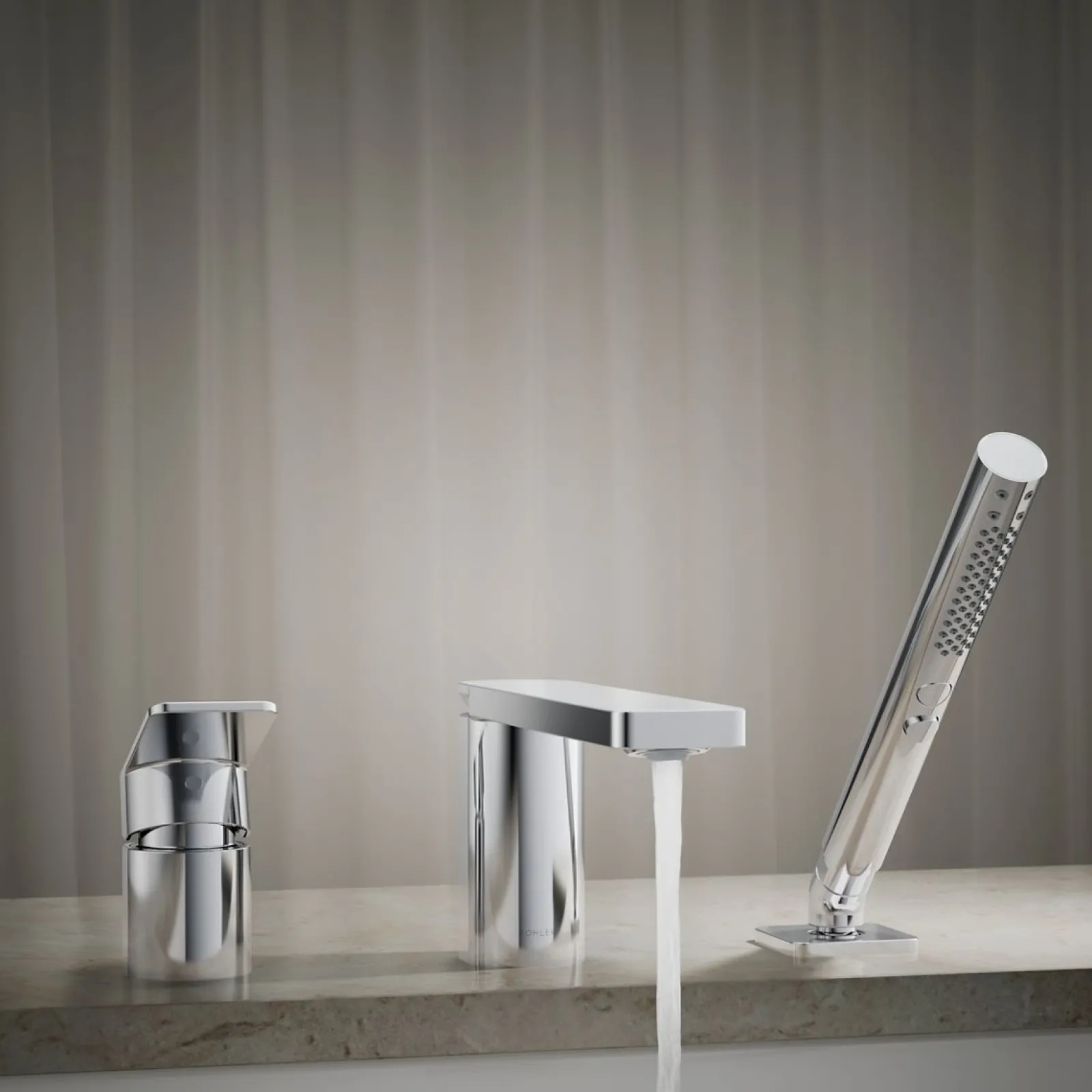 Deck-mount bath faucet with handshower^Kohler Online