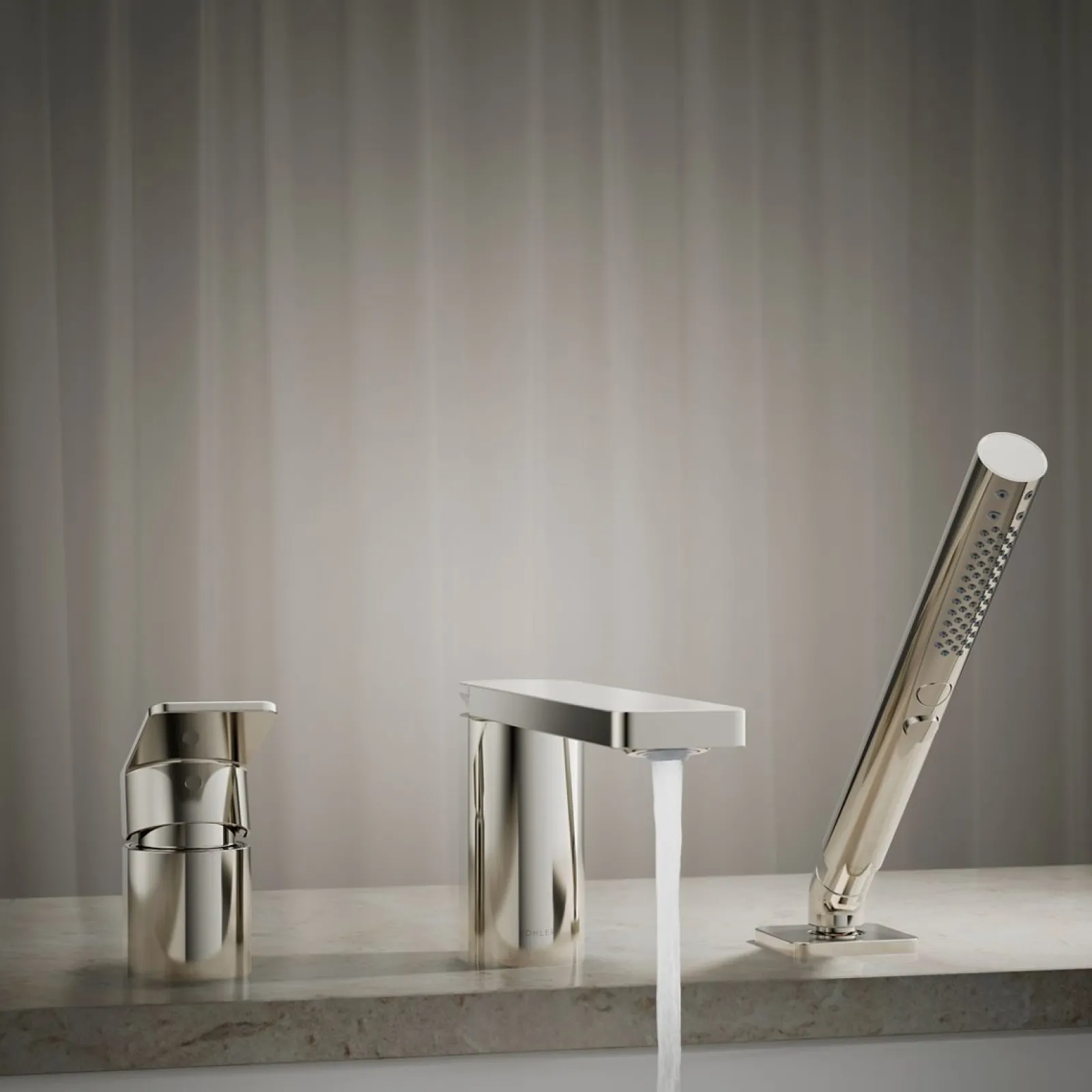 Deck-mount bath faucet with handshower^Kohler Online