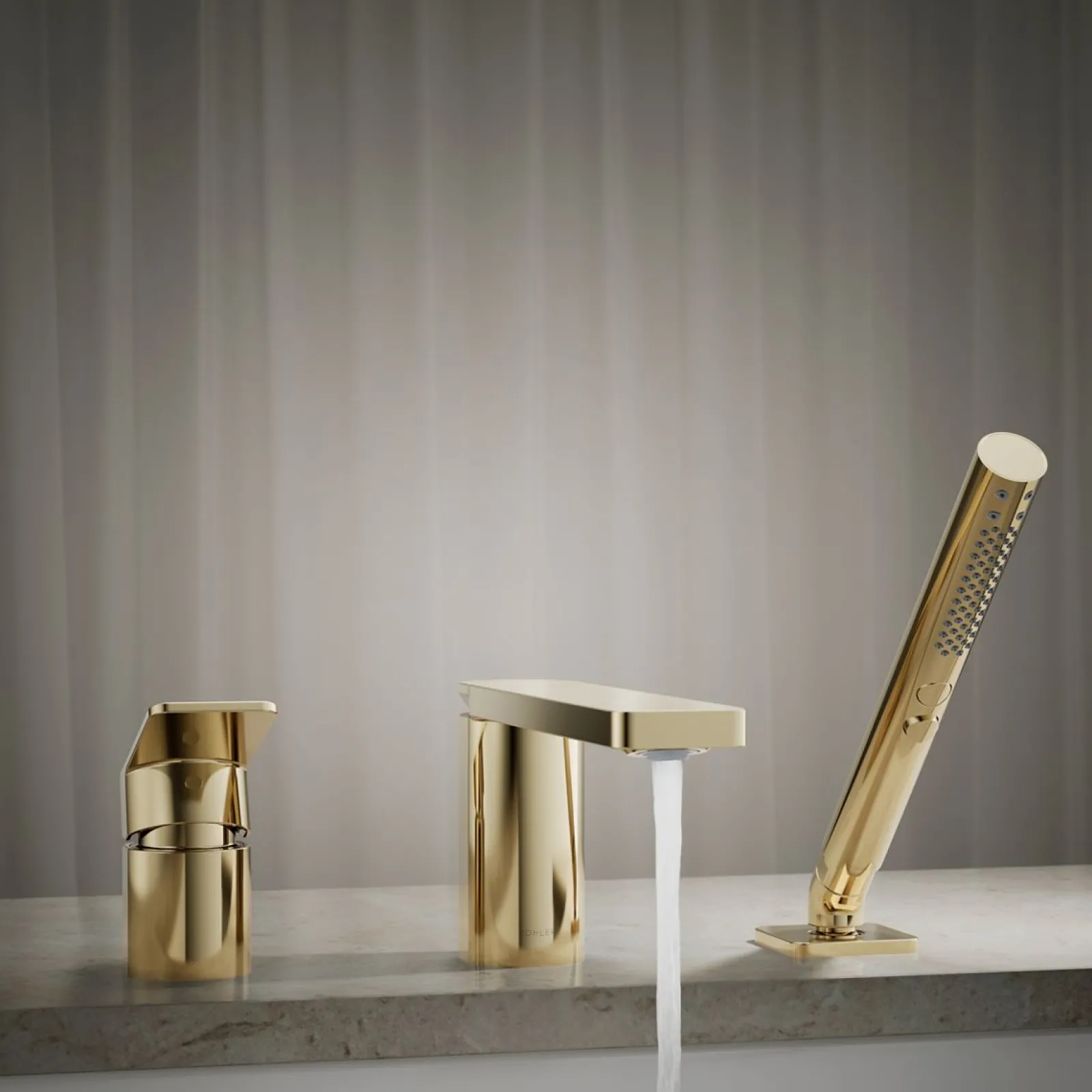 Deck-mount bath faucet with handshower^Kohler Online