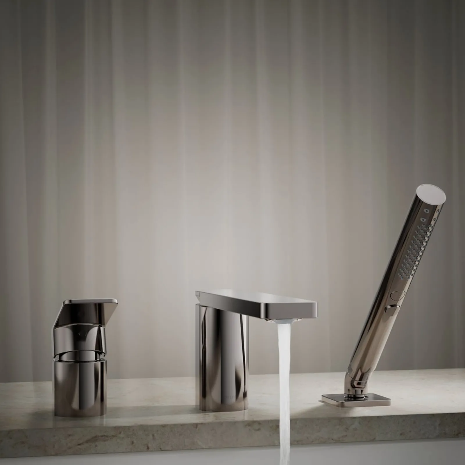 Deck-mount bath faucet with handshower^Kohler Online