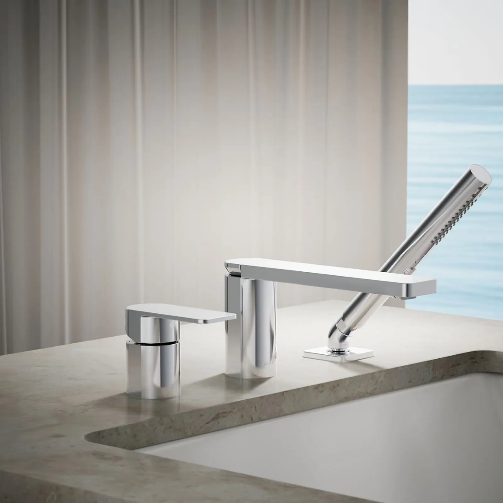 Deck-mount bath faucet with handshower^Kohler Online