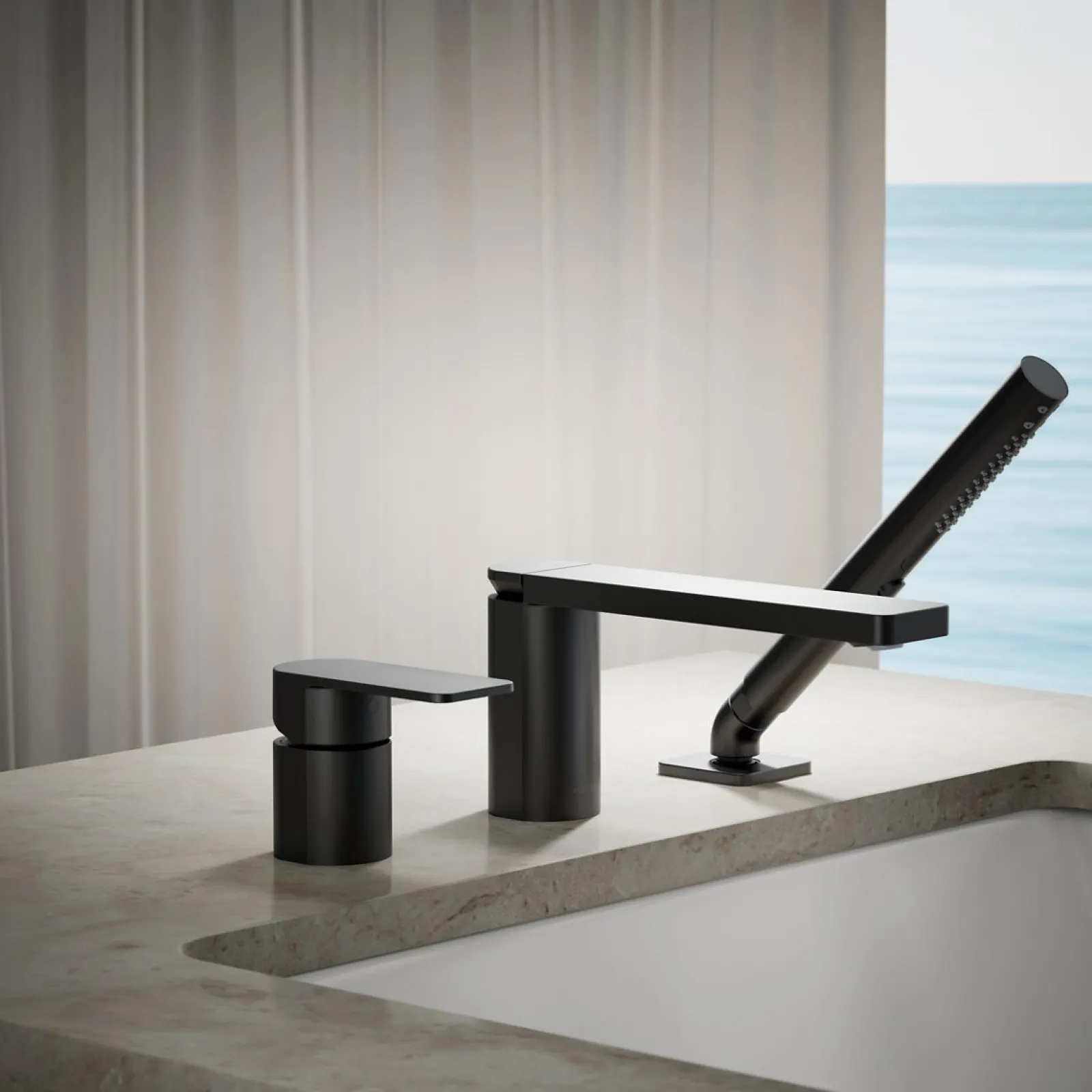Deck-mount bath faucet with handshower^Kohler Online