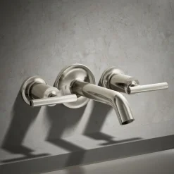 Deck- or wall-mount bath faucet handle trim with lever design^Kohler Hot