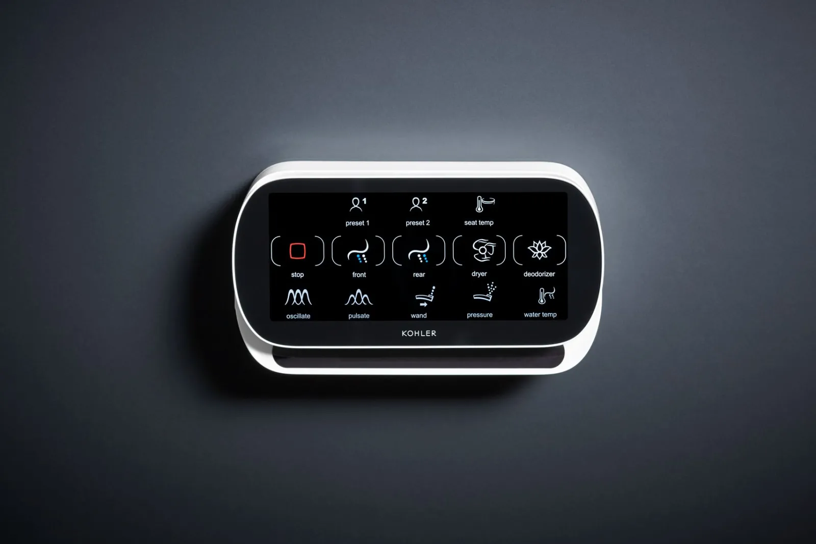 Elongated bidet toilet seat with remote control^Kohler