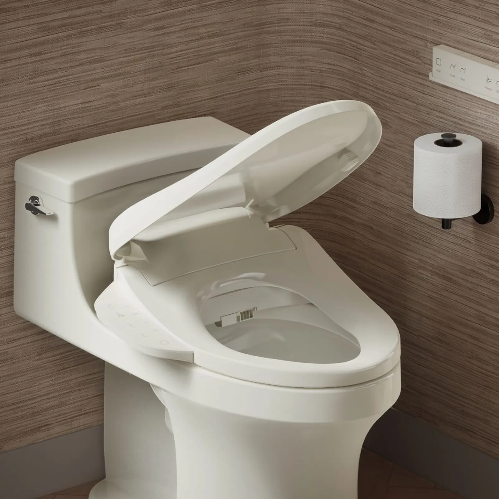 Elongated bidet toilet seat with remote control^Kohler Hot