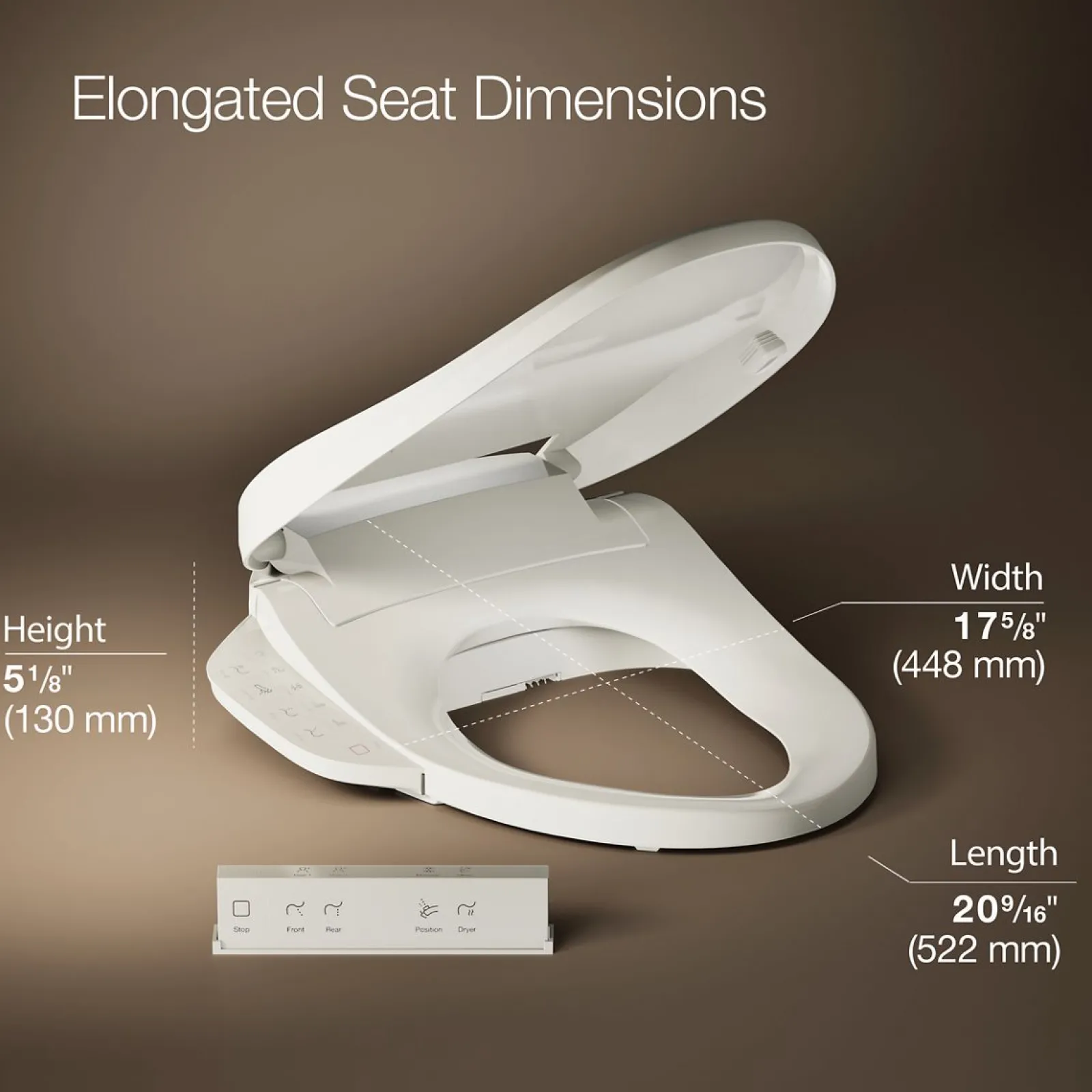 Elongated bidet toilet seat with remote control^Kohler Hot