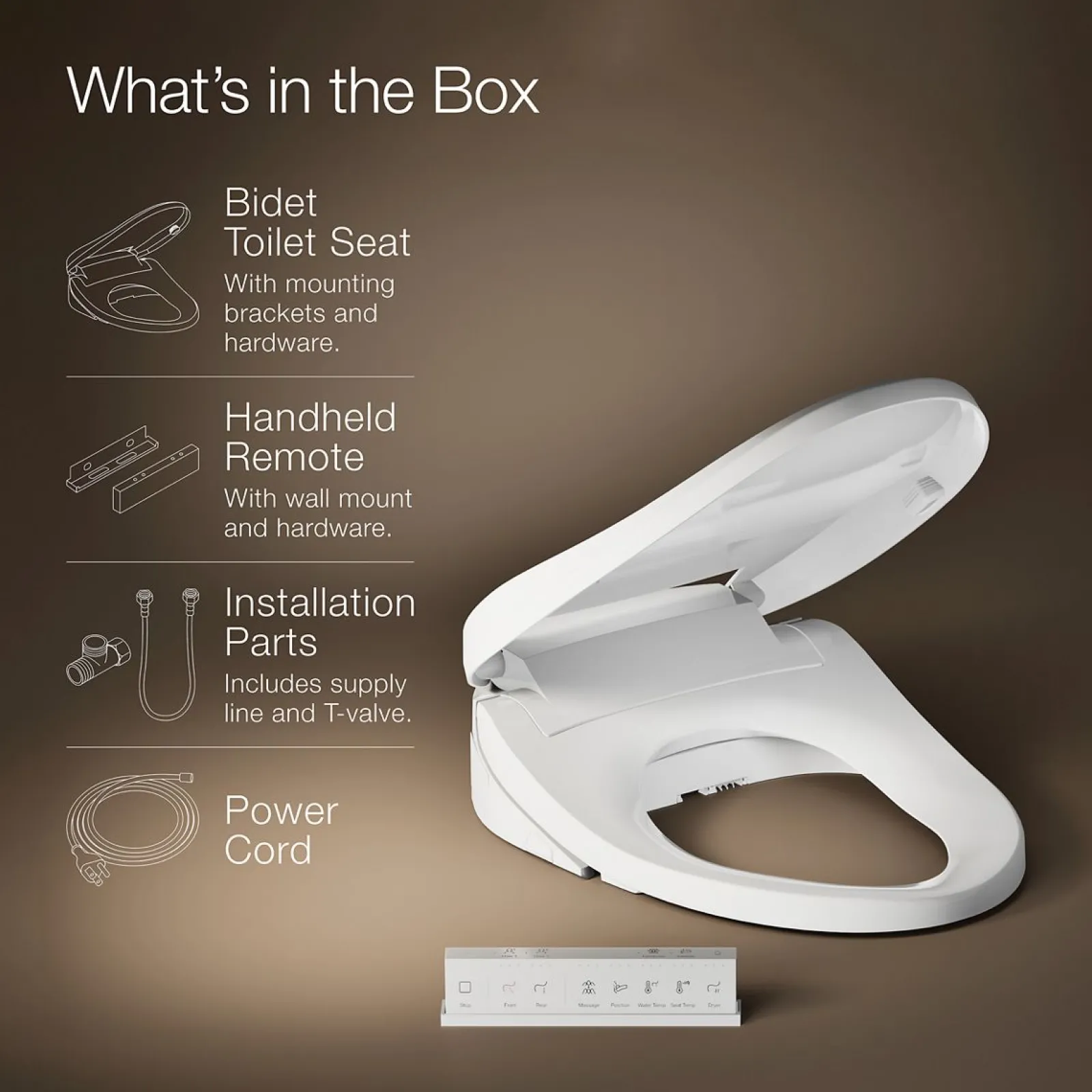 Elongated bidet toilet seat with remote control^Kohler Outlet