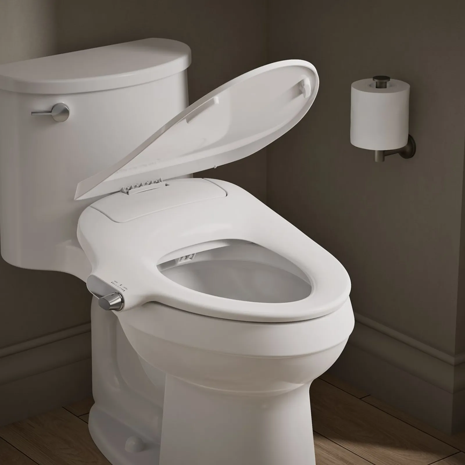 Elongated manual bidet toilet seat^Kohler