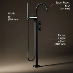 Floor-mount bath filler trim with industrial handles and handshower^Kohler Clearance