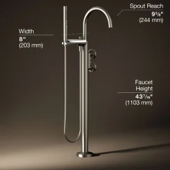 Floor-mount bath filler trim with industrial handles and handshower^Kohler Clearance