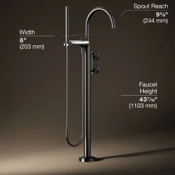 Floor-mount bath filler trim with industrial handles and handshower^Kohler Clearance