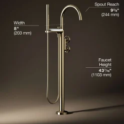 Floor-mount bath filler trim with industrial handles and handshower^Kohler Clearance