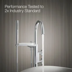 Floor-mount bath filler trim with industrial handles and handshower^Kohler Clearance