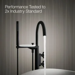 Floor-mount bath filler trim with industrial handles and handshower^Kohler Clearance