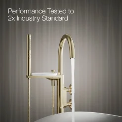 Floor-mount bath filler trim with industrial handles and handshower^Kohler Clearance